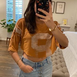 FREE PEOPLE LARGE CROPPED BURNT ORANGE JERSEY TOP